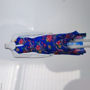 EUC sz 2 Parker silk blend floral print halter key hole hi-lo hem midi …